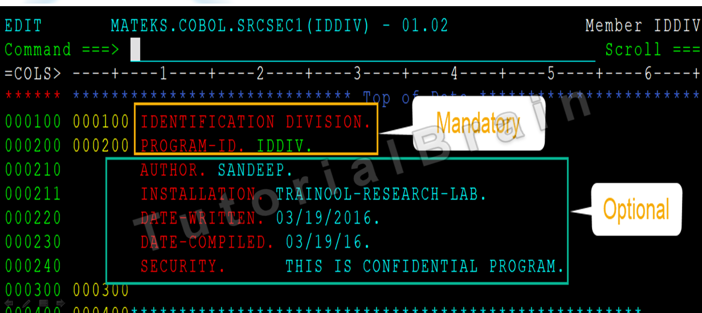 Identification Division - TutorialBrain