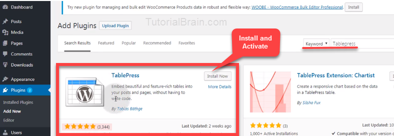 TablePress plugin