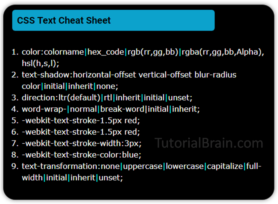 CSS Text cheat sheet