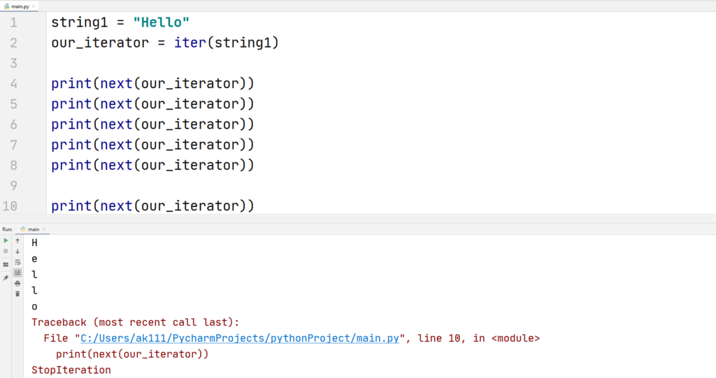 Python infinite iteration output