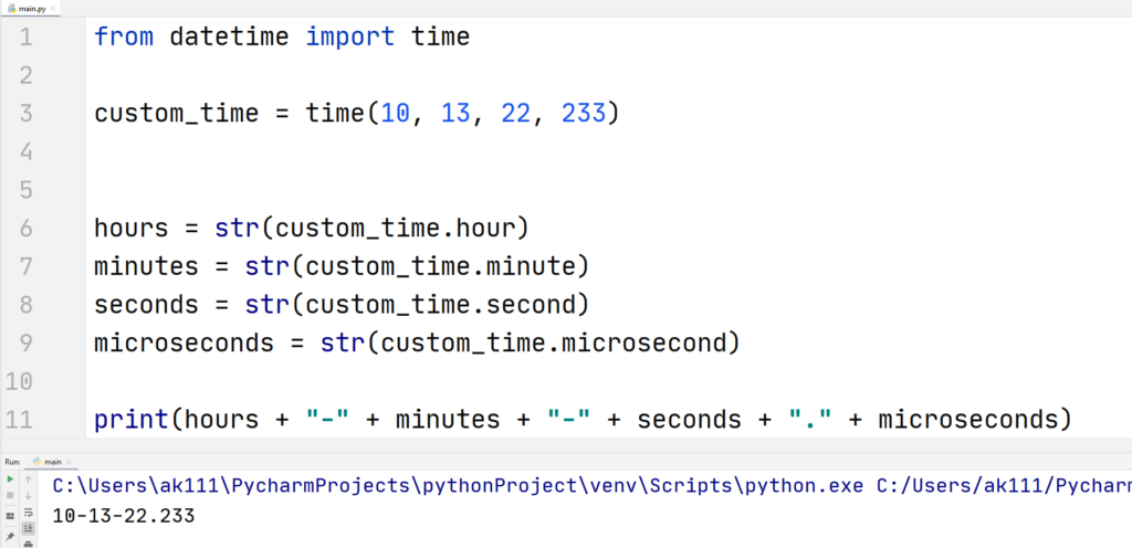 Python hour minute second microsecond