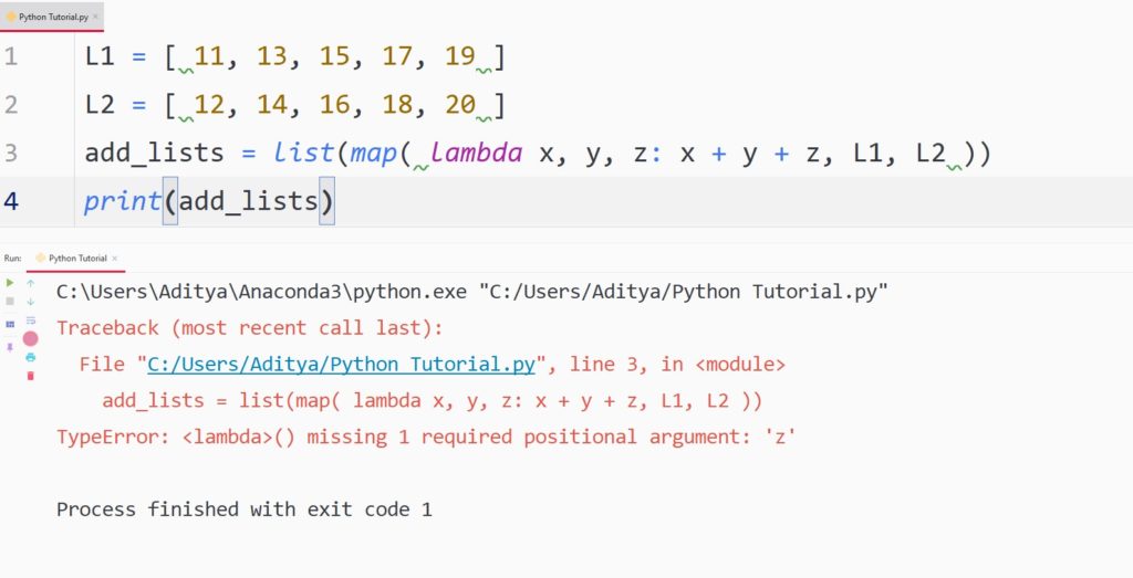 python sequences arguments mismatch error - lambda