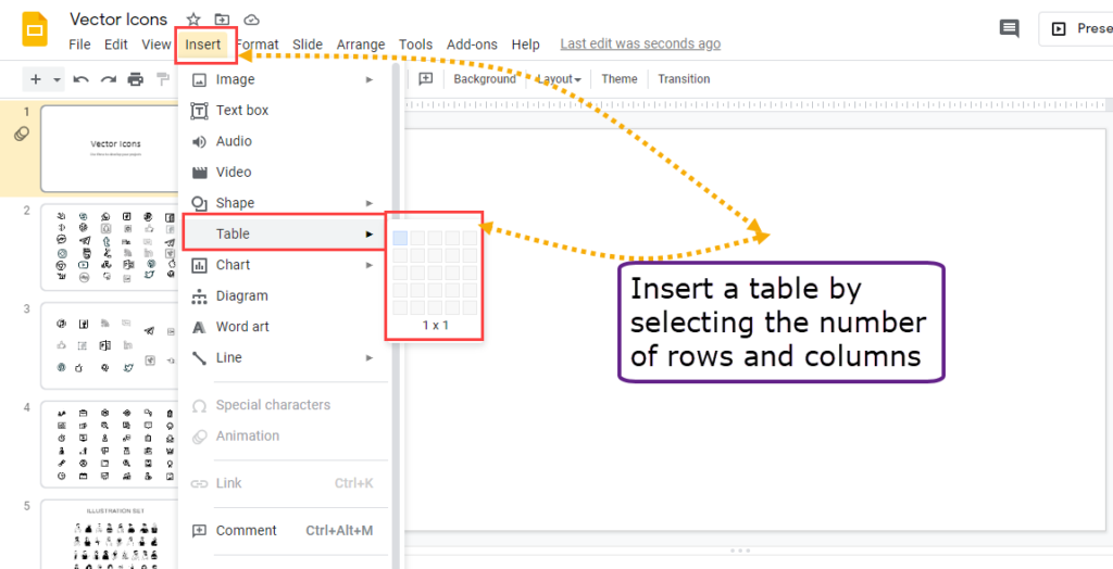 Google slides insert table