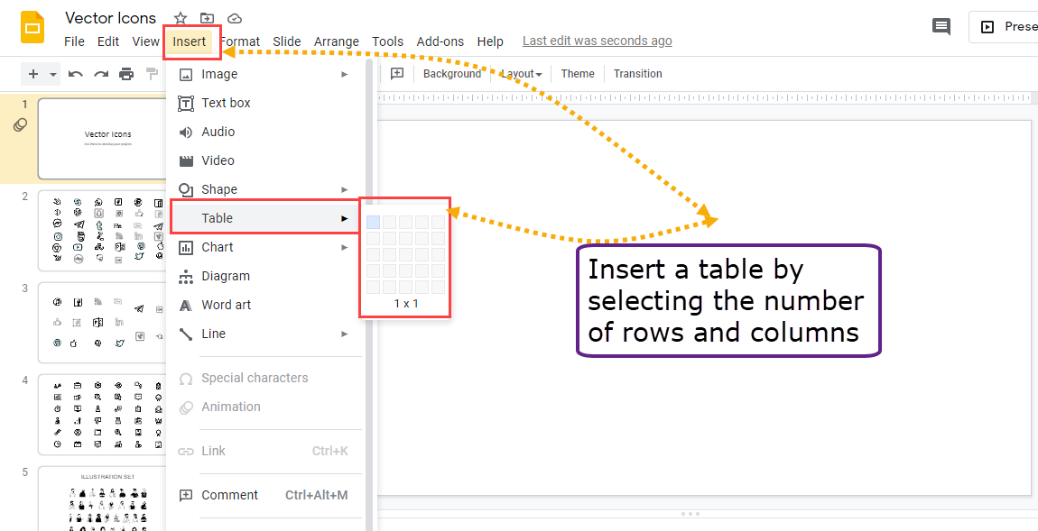 Google Slides - Insert Table — TutorialBrain