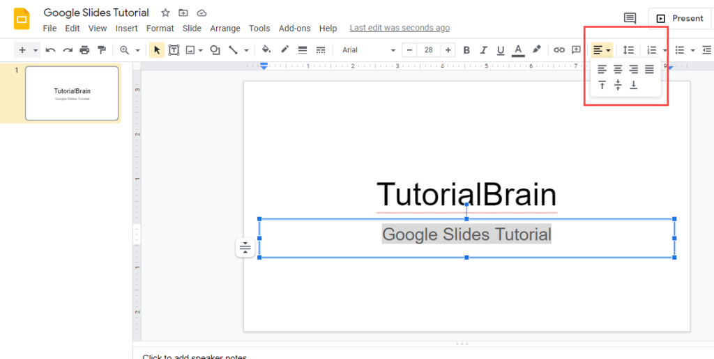 How to align text google slides